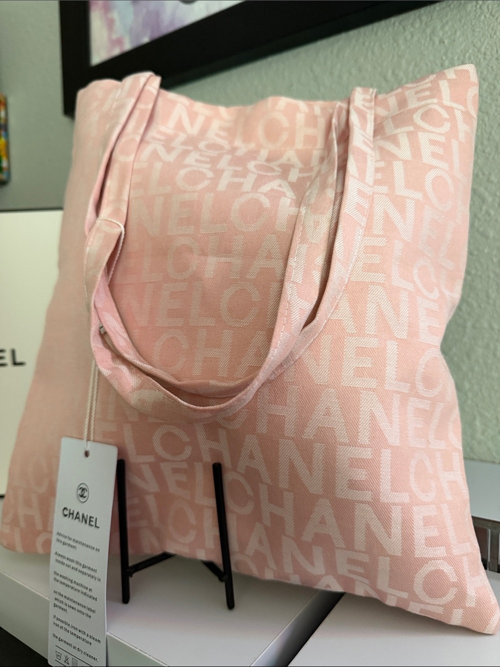 CHANEL Pink Logo Canvas Tote